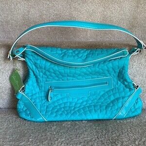 Vera Bradley NWT Turquoise Quilted Patent Leather Petite Hobo Shoulder Bag